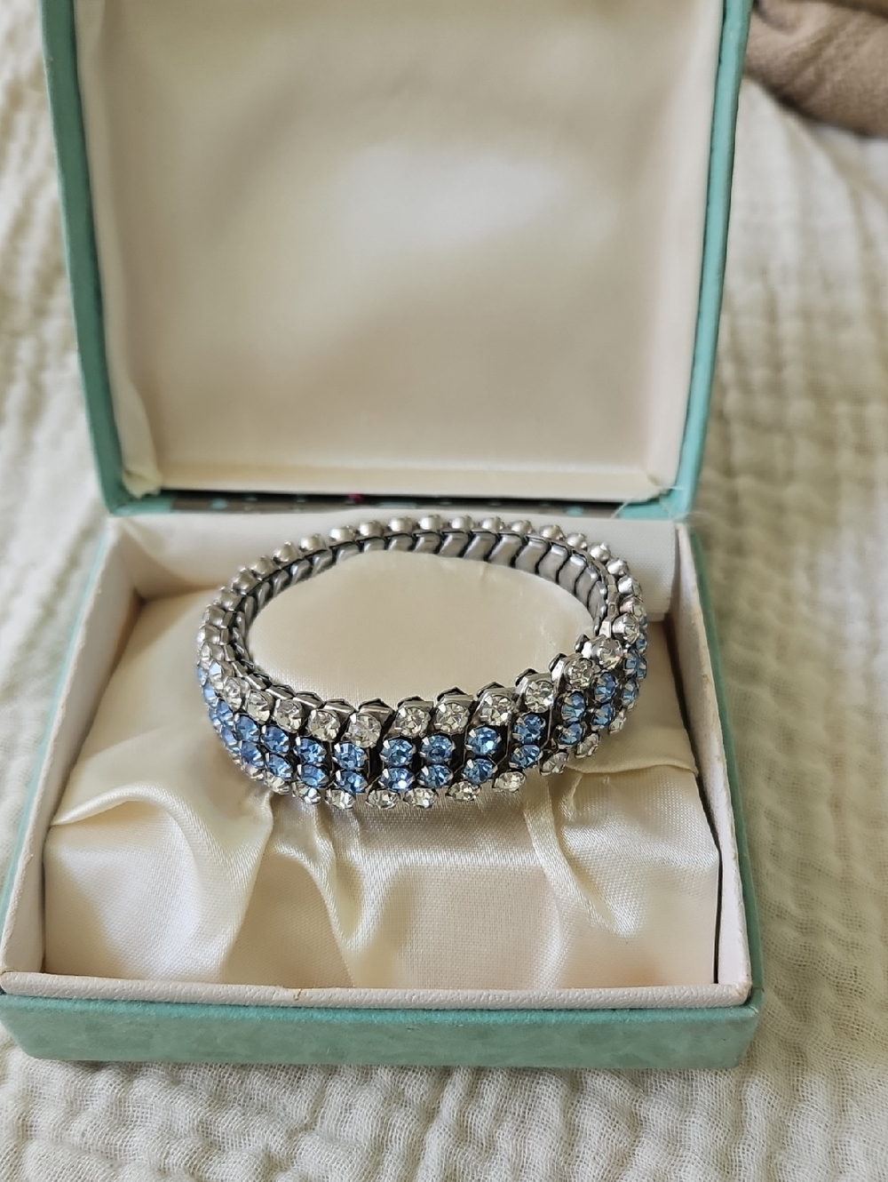 Crystal Row Stretch Bracelet in Light Blue and Silver